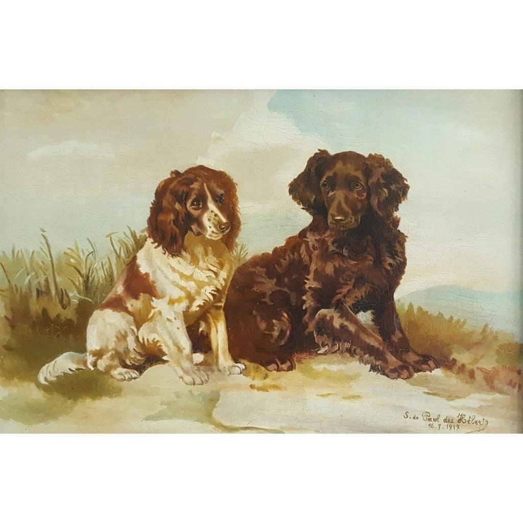 French School Portrait of Two Dogs - 1917