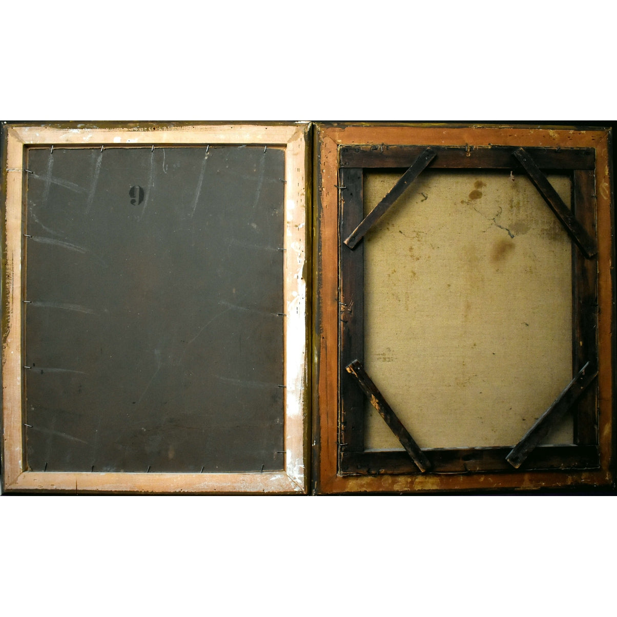 Back 1848 portrait pair by Aimée Dalleizette showing elegant gentleman and lady in gilt frames