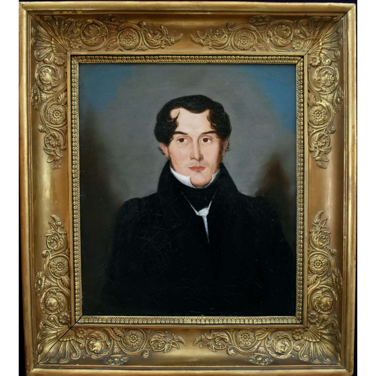 19th-century oil portrait of a gentleman in a gilded frame, attributed to Maria Röhl