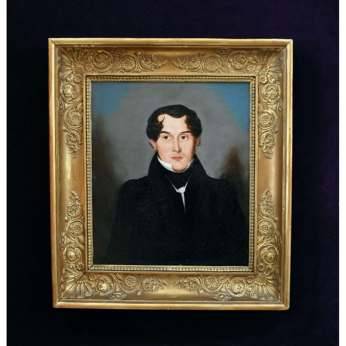 19th-century oil portrait of a gentleman in a gilded frame, attributed to Maria Röhl