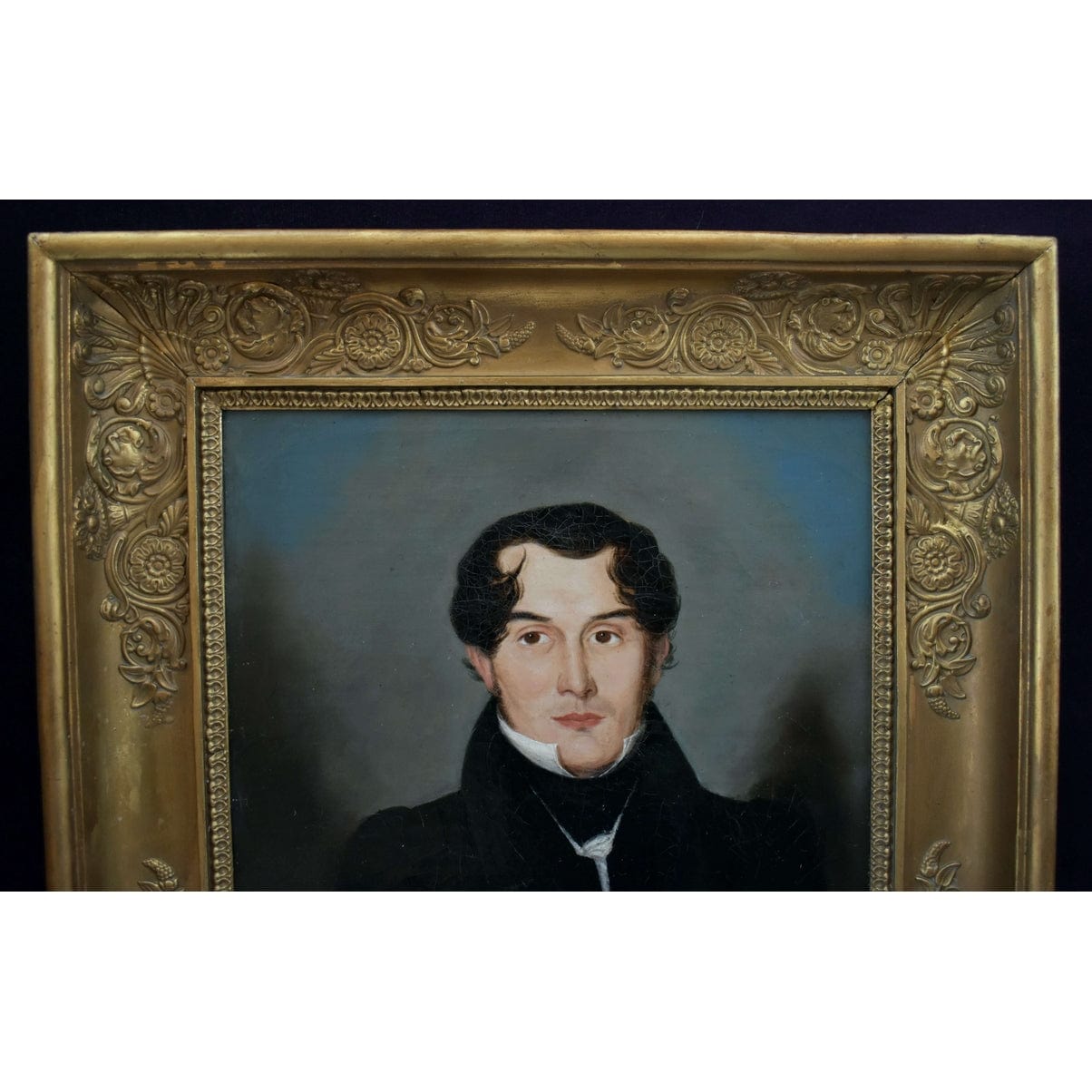 19th-century oil portrait of a gentleman in a gilded frame, attributed to Maria Röhl