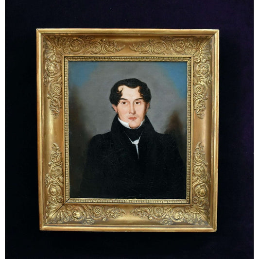 19th-century oil portrait of a gentleman in a gilded frame, attributed to Maria Röhl