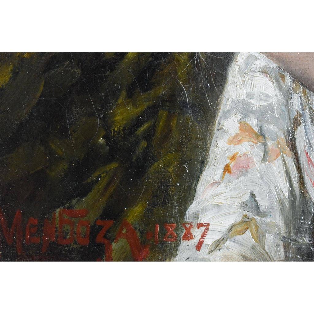 Alfred Mendoza oil painting depicting a scene of a young woman smoking Winckelmann Gallery
