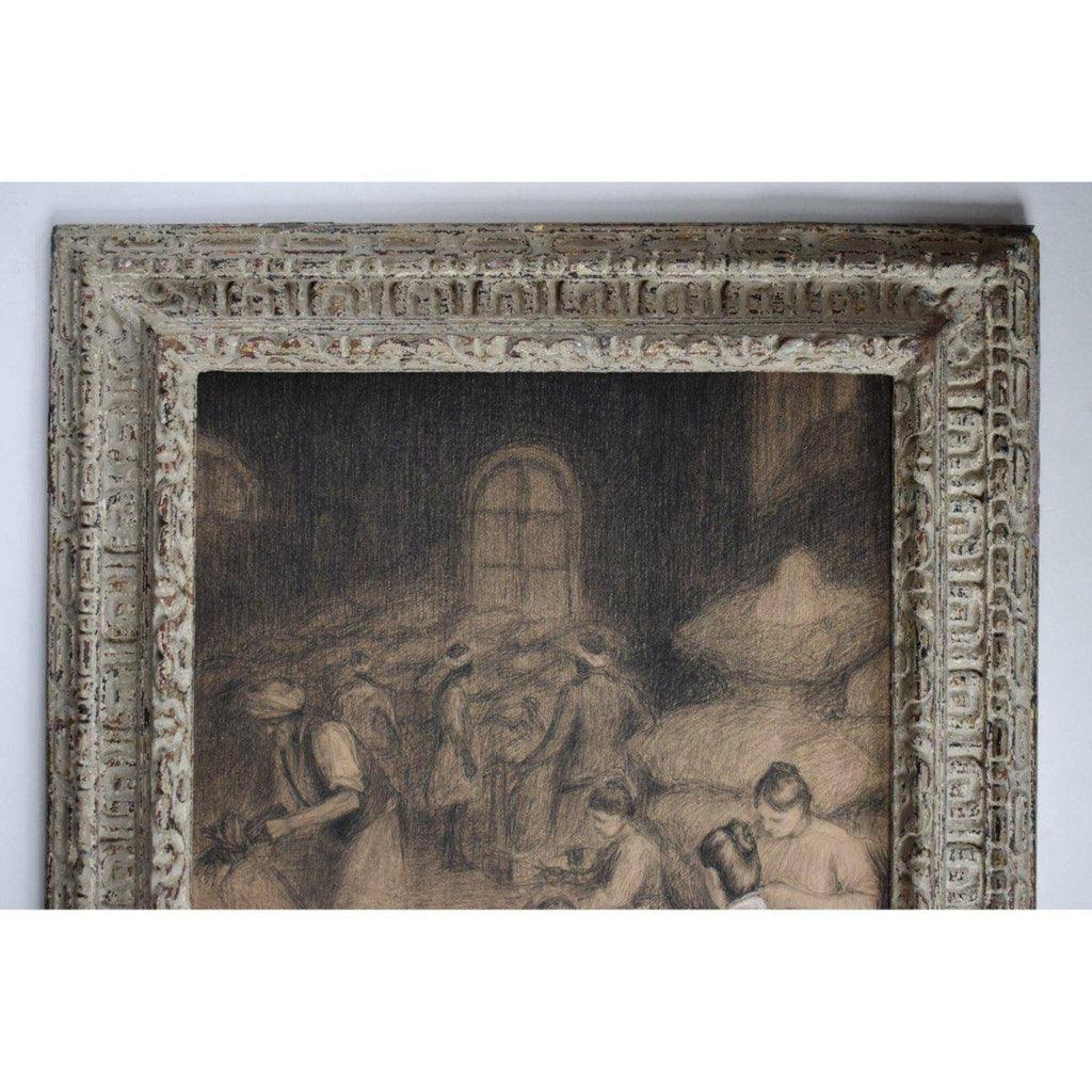 Édouard Pannetier pastel drawing scene workers in a warehouse Winckelmann Gallery