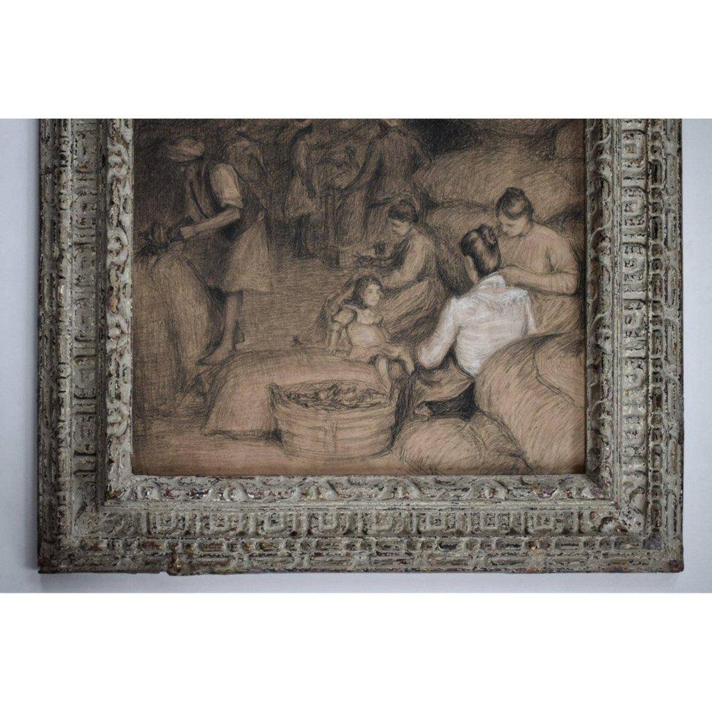 Édouard Pannetier pastel drawing scene workers in a warehouse Winckelmann Gallery