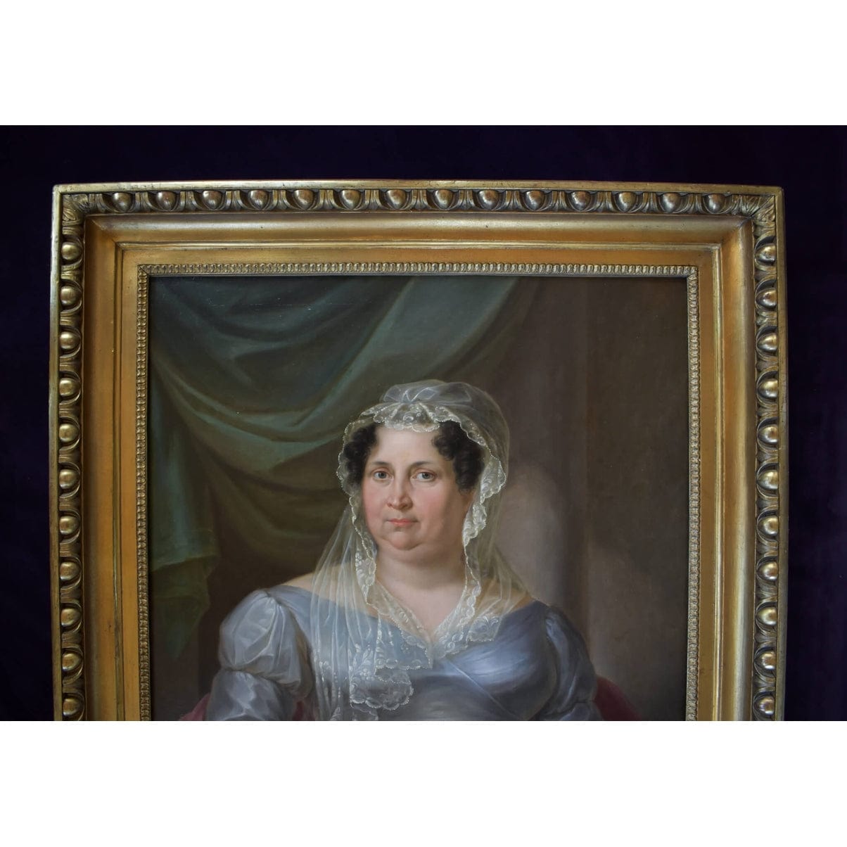 Original 1822 oil painting by Anton Bayer, seated woman in Empire dress, for sale at Winckelmann Gallery