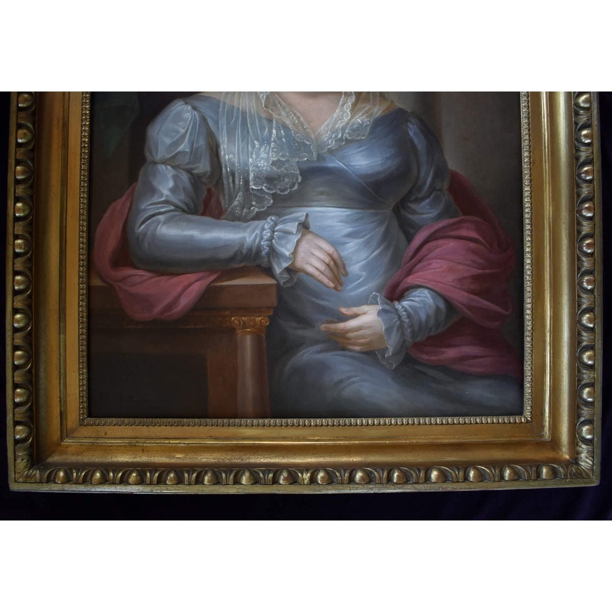 Original 1822 oil painting by Anton Bayer, seated woman in Empire dress, for sale at Winckelmann Gallery