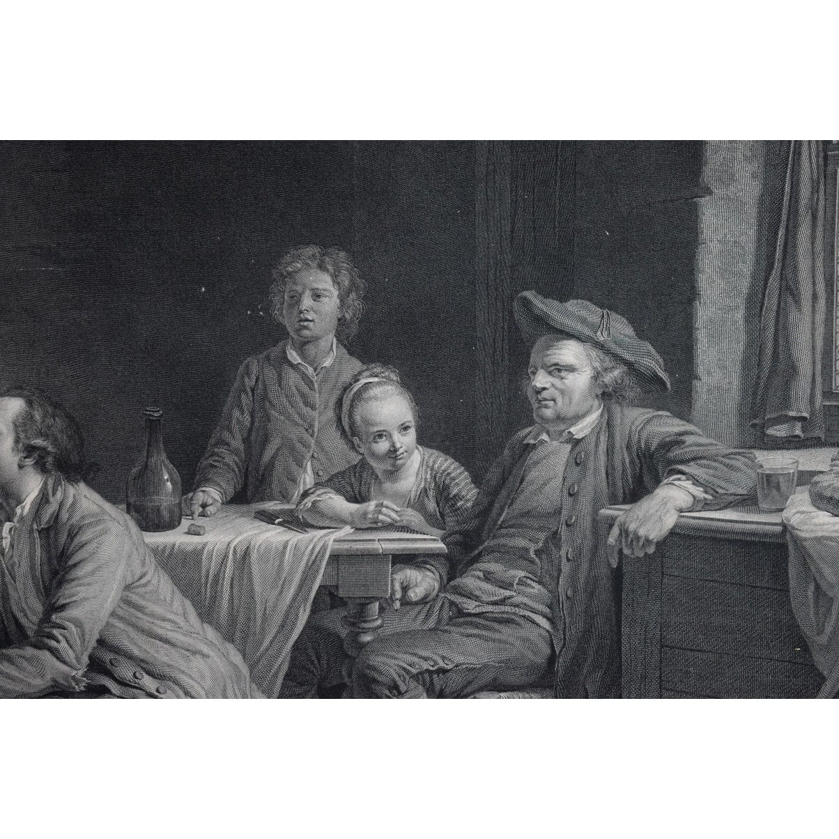 Framed 18th-century engraving by Bervic, La Demande Acceptée, French marriage scene after Lépicié, for sale at Winckelmann Gallery.
