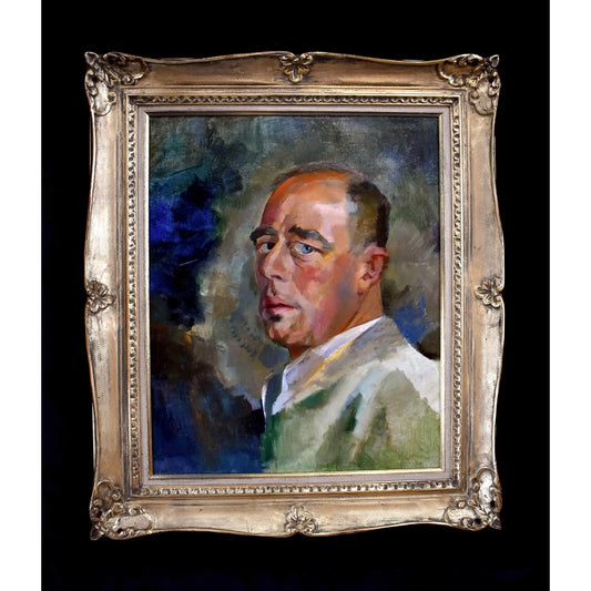 Edmond Dutry portrait painting 1950 oil on canvas Belgian artist unsigned man in ornate gilded frame.