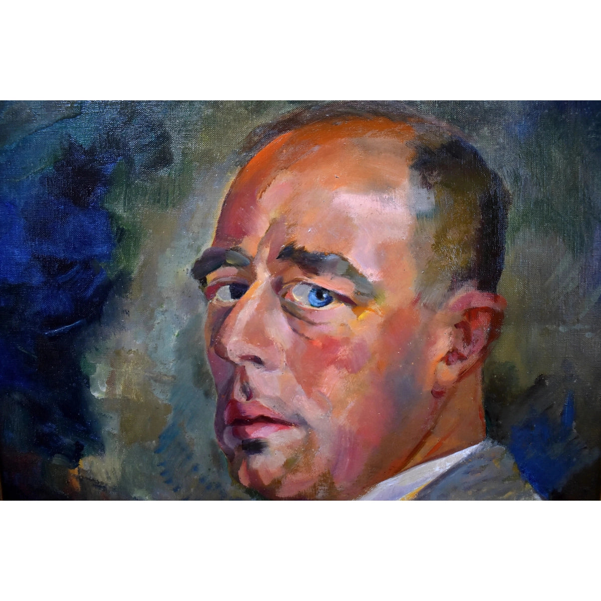Edmond Dutry portrait painting 1950 oil on canvas Belgian artist unsigned man in ornate gilded frame.