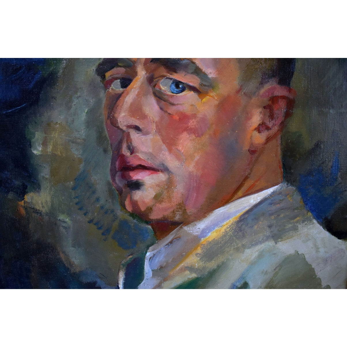 Edmond Dutry portrait painting 1950 oil on canvas Belgian artist unsigned man in ornate gilded frame.