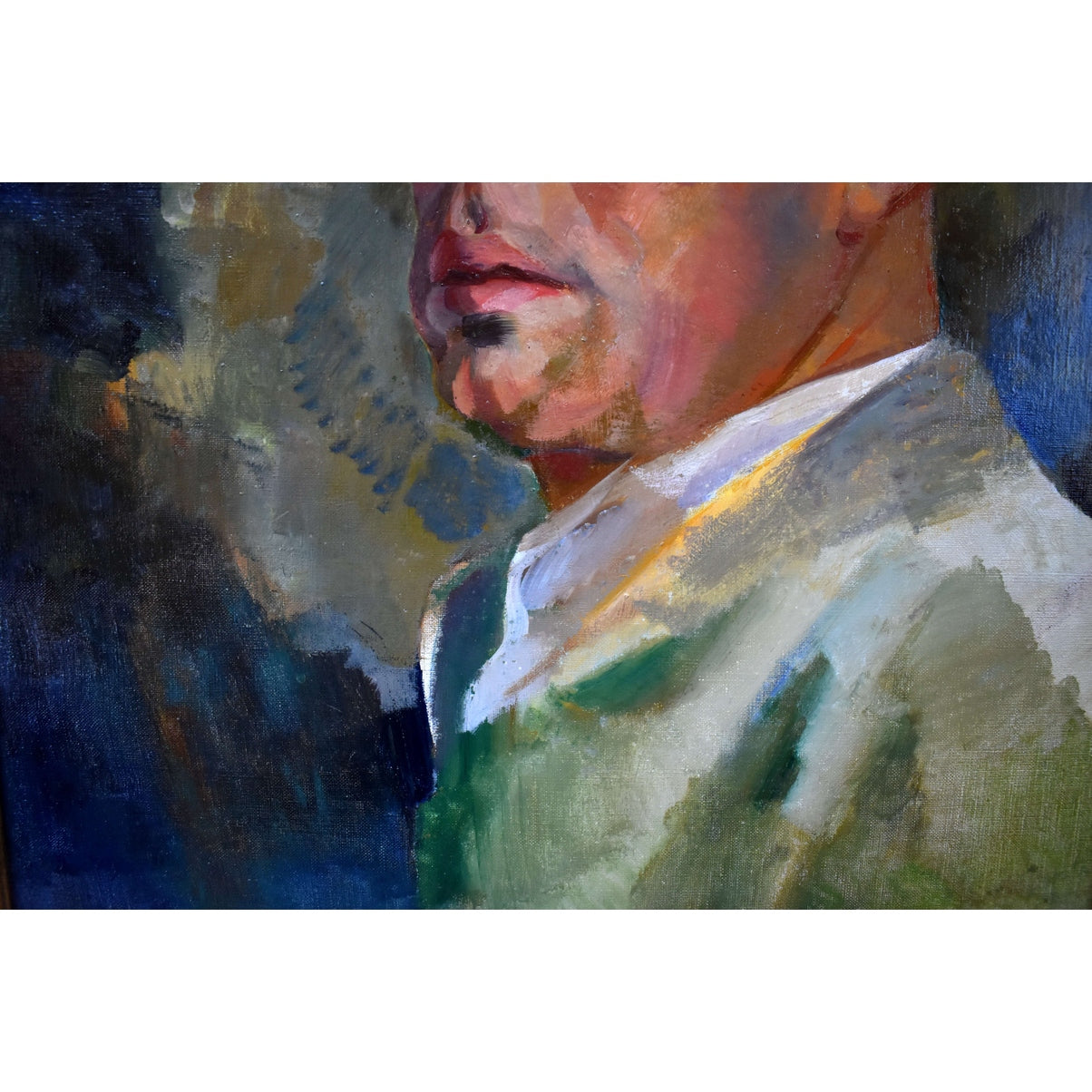 Edmond Dutry portrait painting 1950 oil on canvas Belgian artist unsigned man in ornate gilded frame.