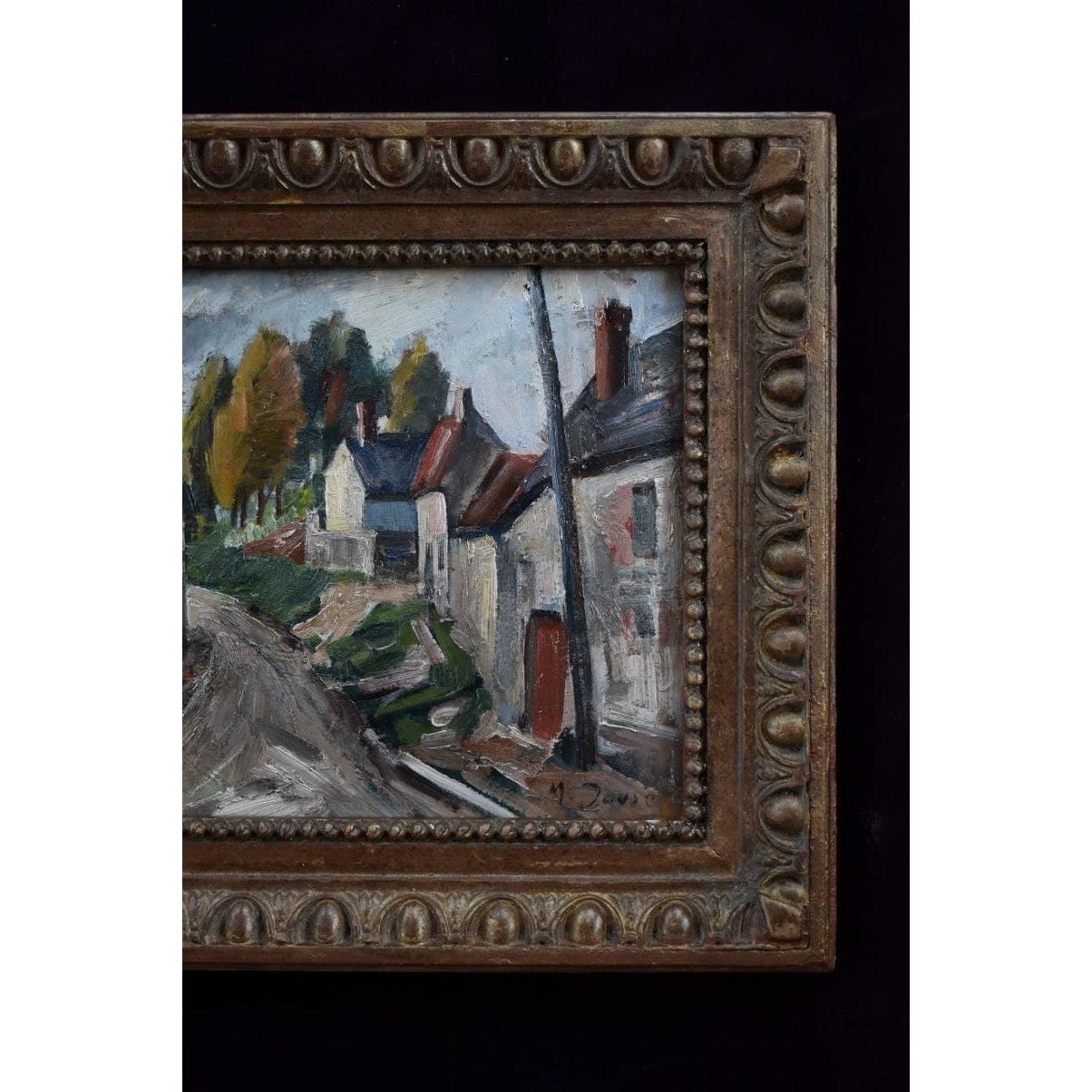 Framed oil painting of a French village scene by M. Davic in Post-Impressionist style, for sale at Winckelmann Gallery.