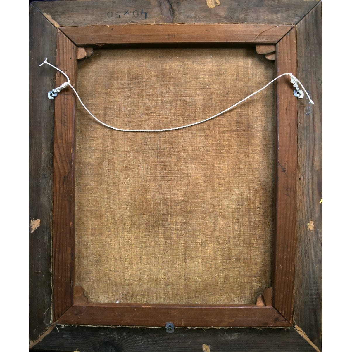 Verso back of Hans Merz painting showing canvas and stretcher 1940s