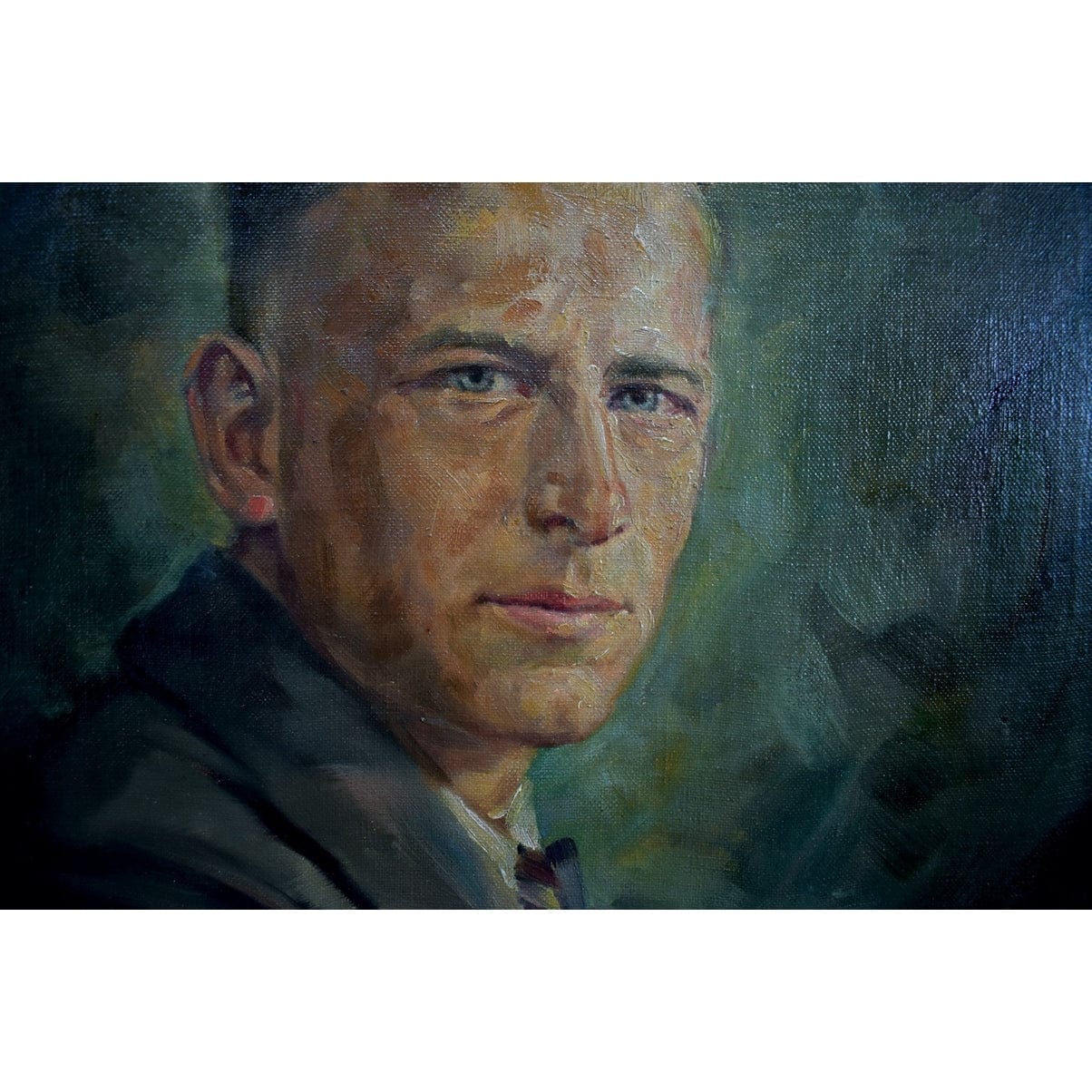 Hans Merz 1940s oil male portrait painting in ornate gold baroque frame, vintage European artwork, original canvas