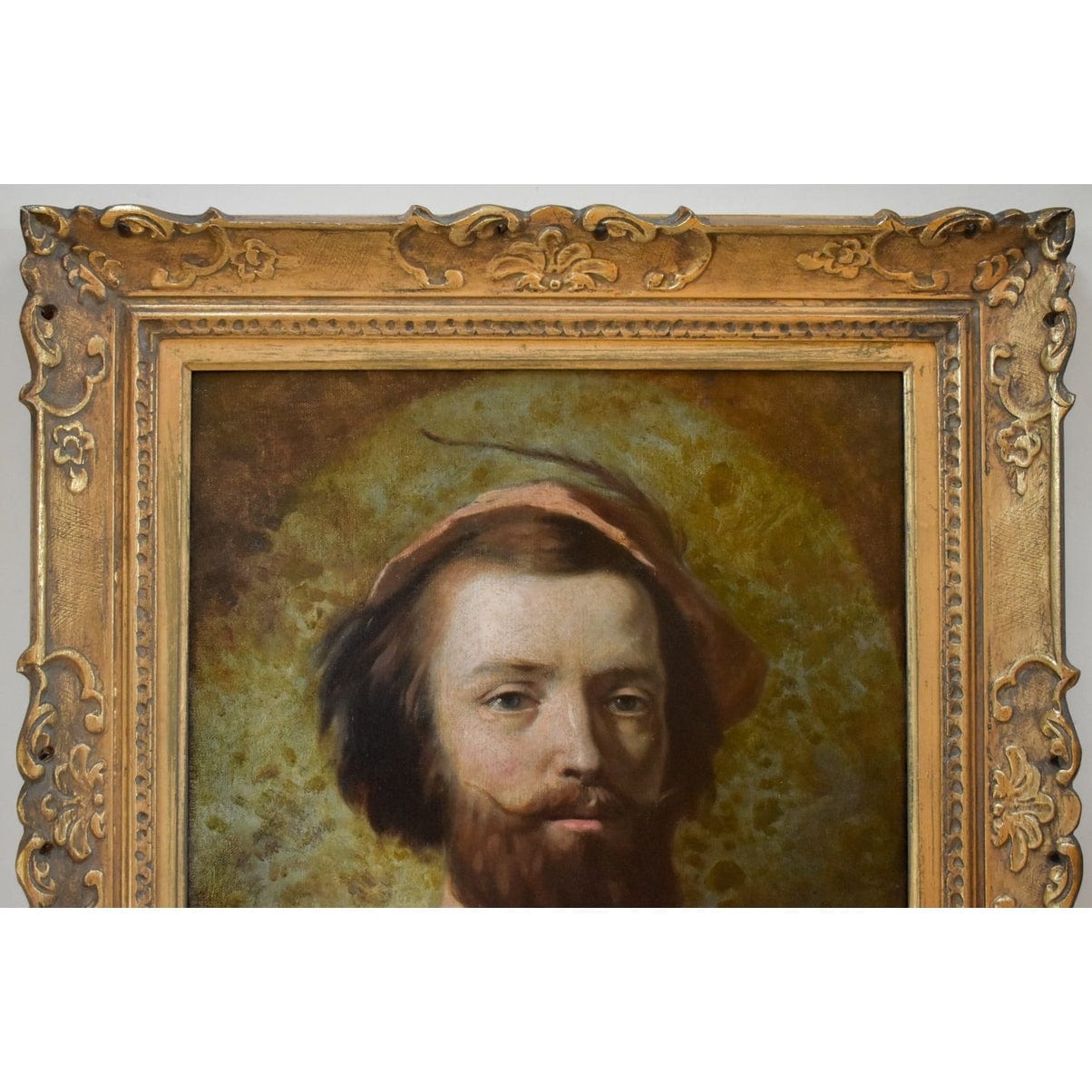 1865 oil painting of a bearded man in medieval attire by Hippolyte Bellangé, signed antique French portrait artwork