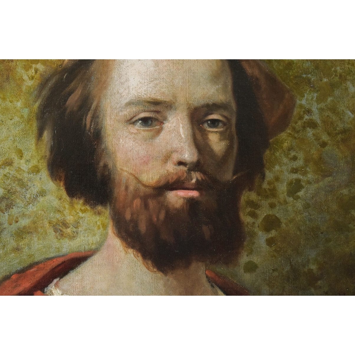 1865 oil painting of a bearded man in medieval attire by Hippolyte Bellangé, signed antique French portrait artwork