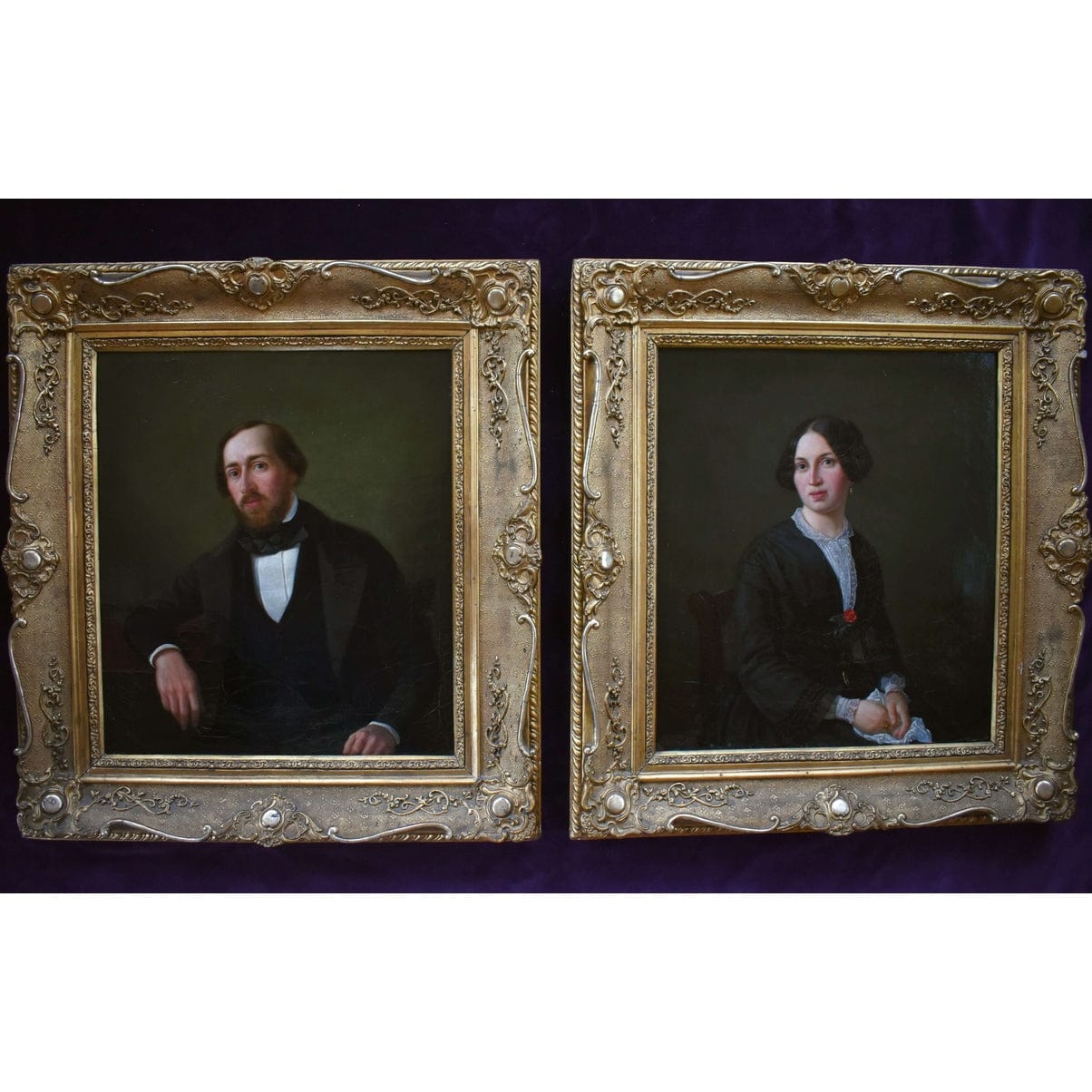 German Jewish merchant family portrait pair 1850s Lorenz Clasen Frankfurt bourgeoisie art Biedermeier portrait