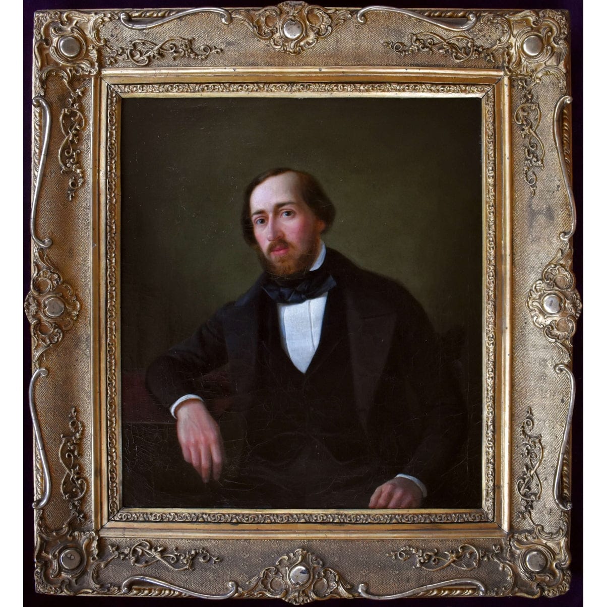 Antique German oil painting portrait male subject Lorenz Clasen 1850s Frankfurt merchant class Biedermeier portrait