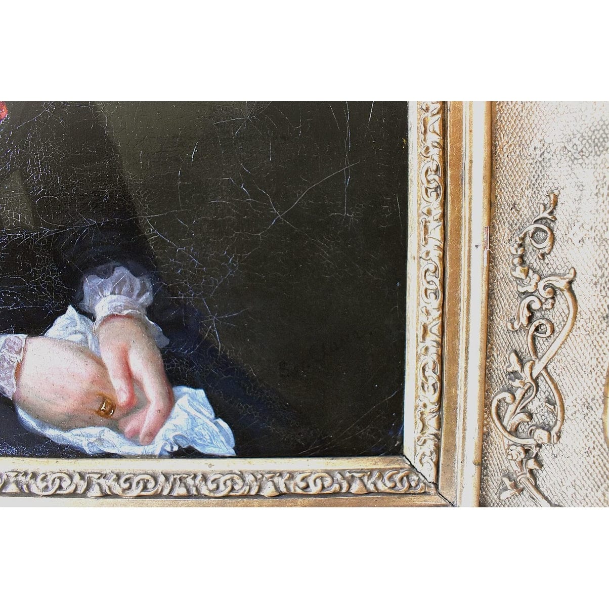 Original ornate frame detail German portrait 1850s Lorenz Clasen authentic period framing Biedermeier portrait