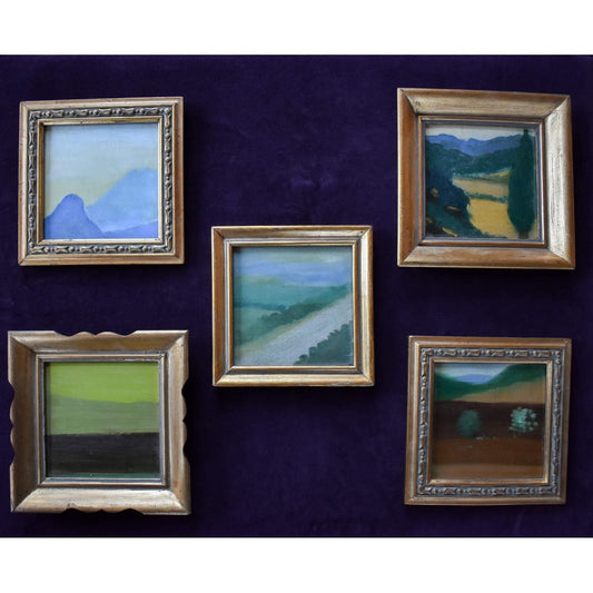 Original set five oil painting landscapes by Spanish artist Pep Camps for sale at Winckelmann Gallery
