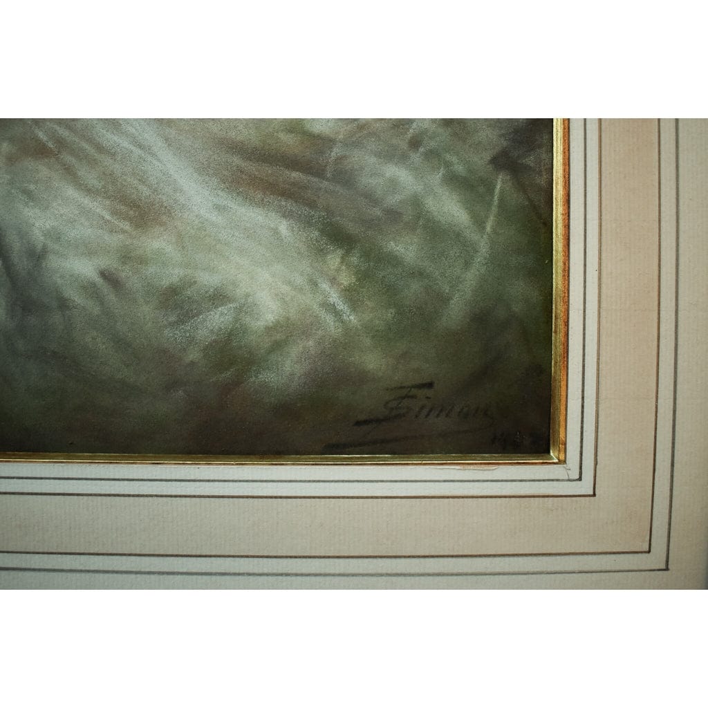 Antique pastel painting depicting a portrait of a woman wearing a veil, signed Simon, for sale at Winckelmann Gallery