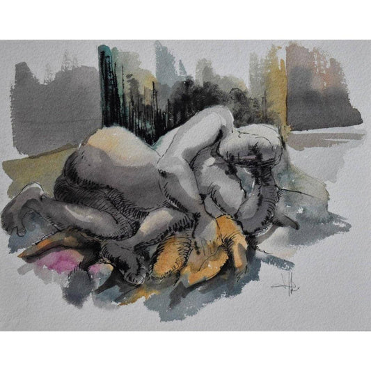 Roger Coppe watercolour painting depicting a nude female figure Winckelmann Gallery
