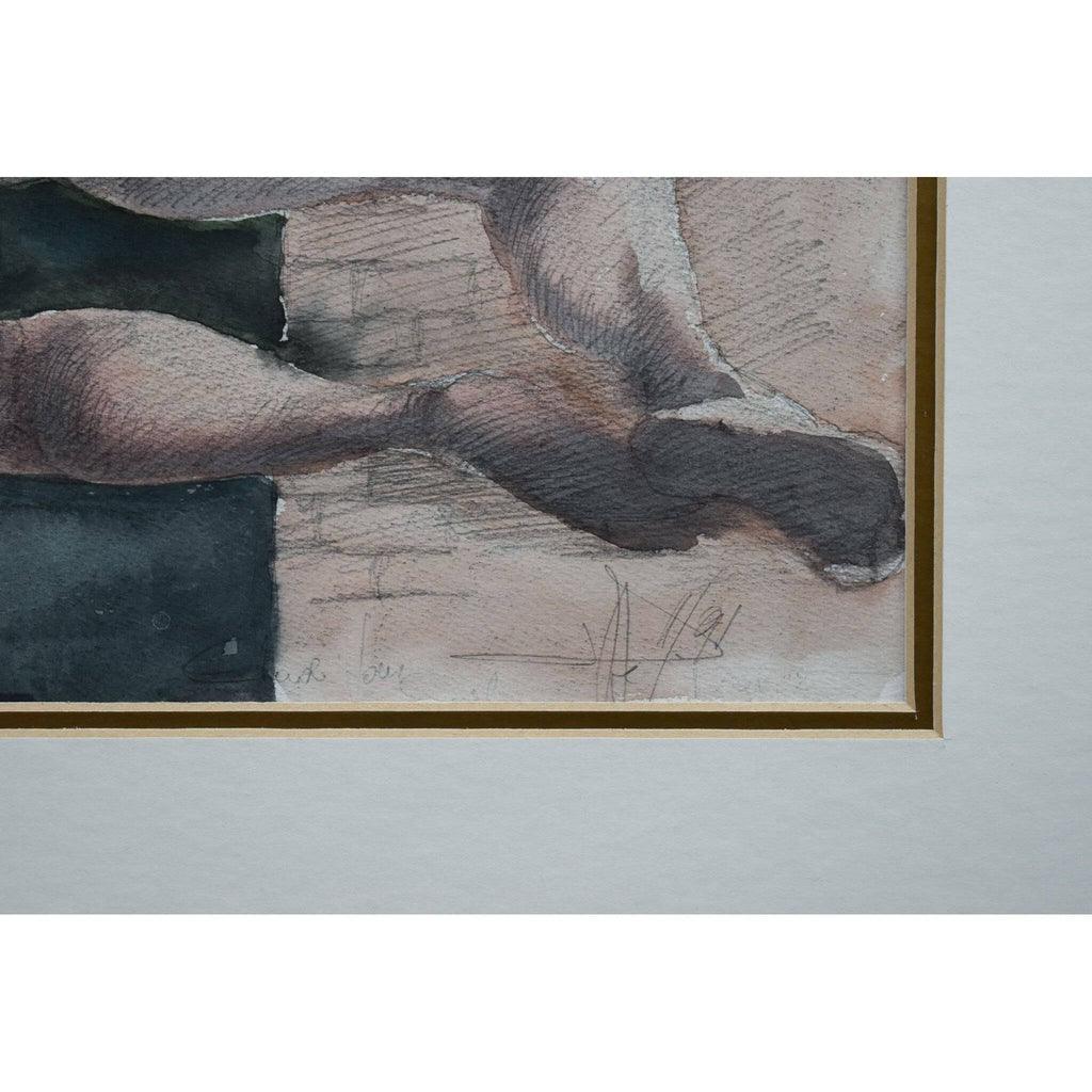 Roger Coppe watercolour painting depicting a nude figure on the wall Winckelmann Gallery