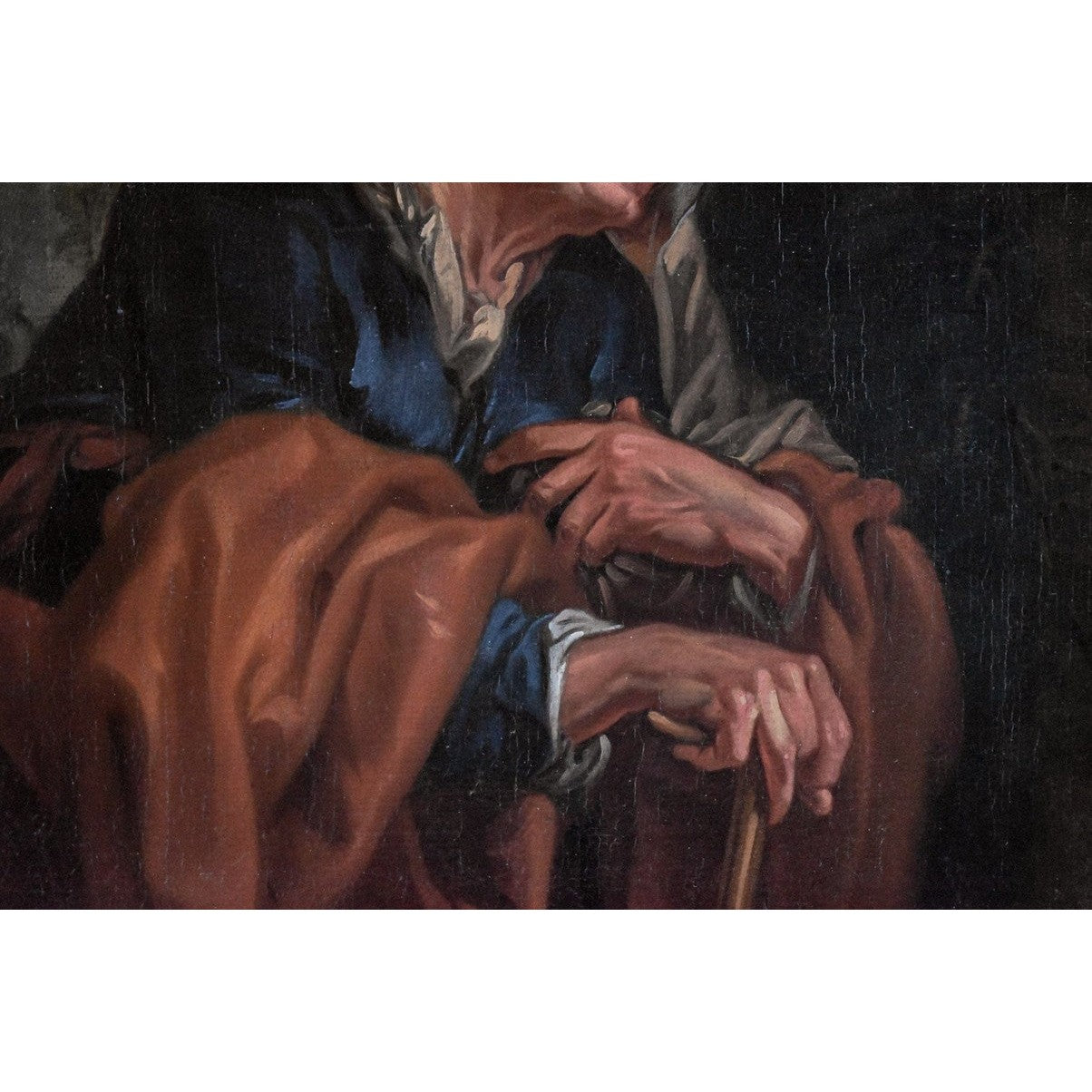 17th century German Baroque oil painting depicting Vertumnus as elderly woman representing winter allegory, school of Ottmar Elliger, 65x51cm on canvas
