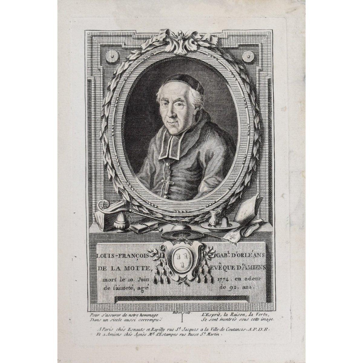 Antique portrait engraving of Louis d'Orleans de la Motte, circa 1780, by François Hubert, for sale at Winckelmann Gallery