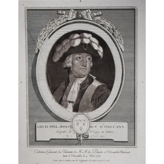 Antique portrait engraving duke of Orleans French Revolution original 1789 by Le Vachez for sale at Winckelmann Gallery