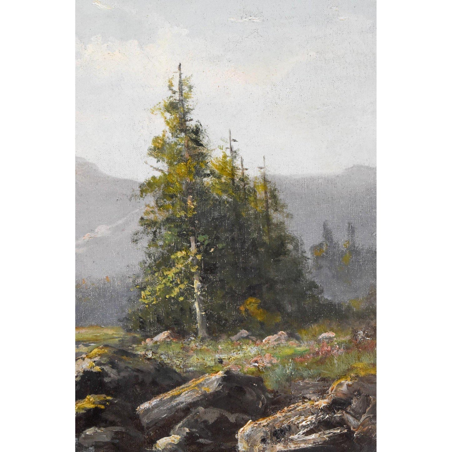 Antique landscape oil painting mountain alps view circa 1870 by Leberecht Lortet for sale at Winckelmann Gallery