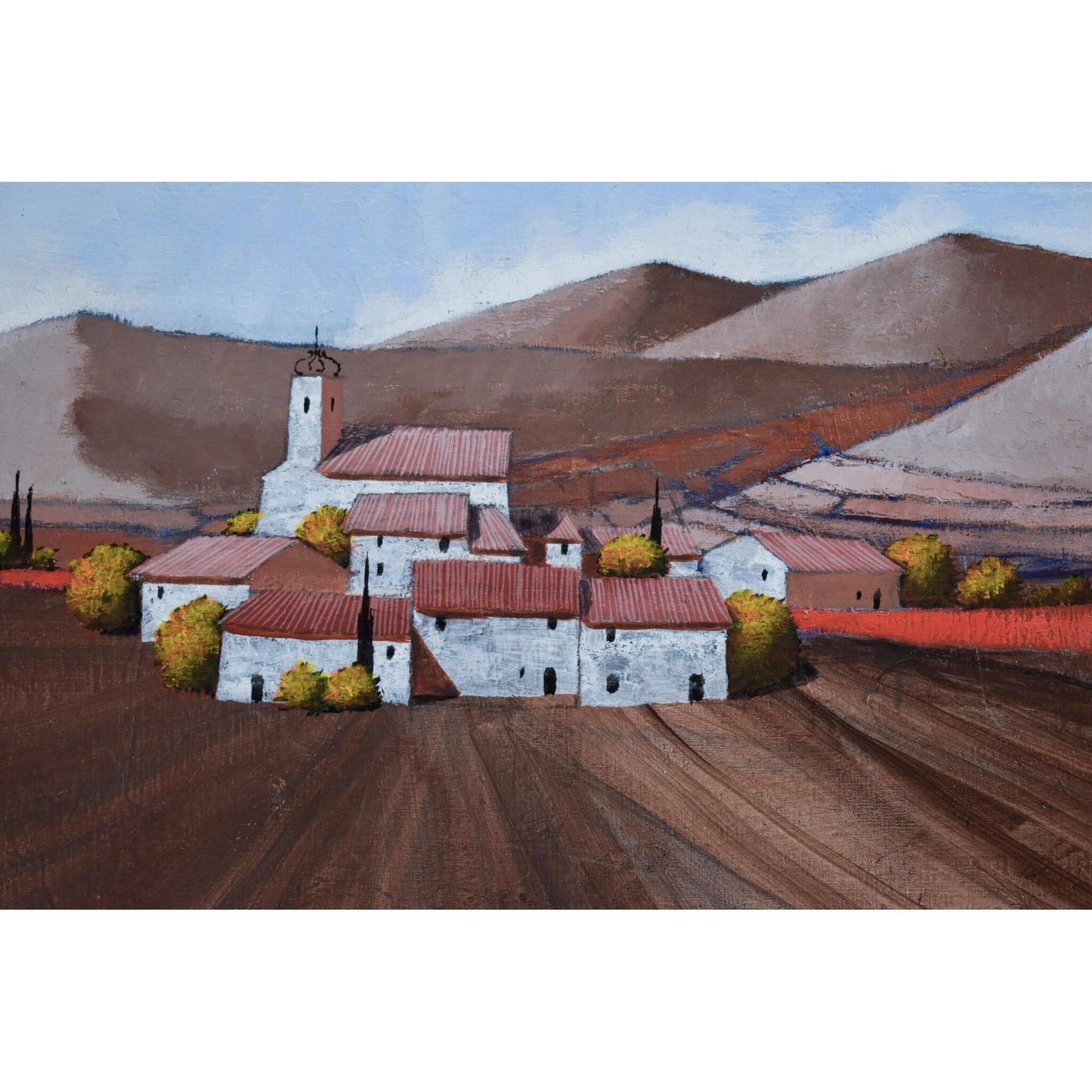 Modern landscape oil painting Provence village circa 1990 by Serge Devic for sale at Winckelmann Gallery