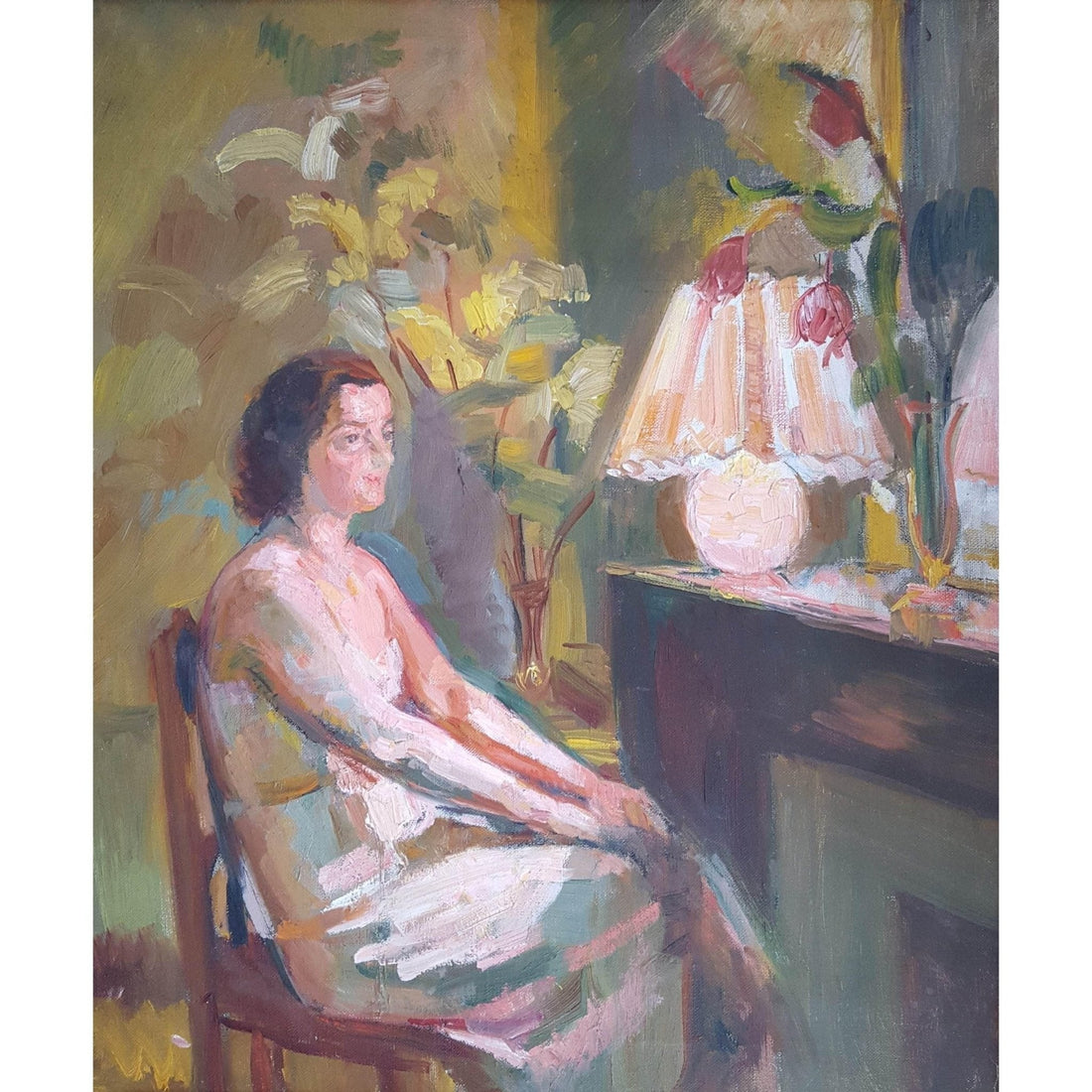 Augusta de Bourgade – Femme devant le foyer – Circa 1930 - Winckelmann Gallery