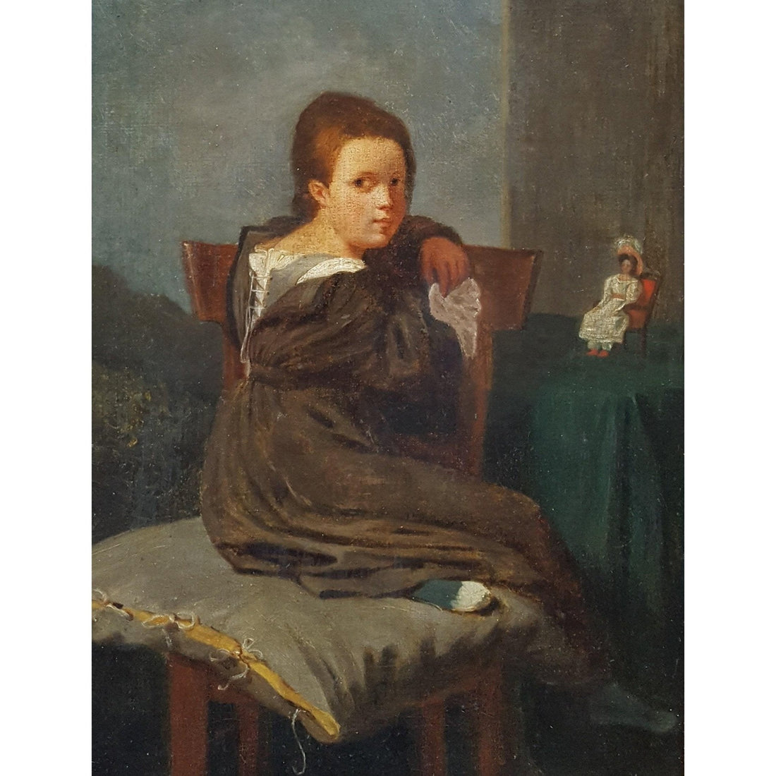 French School - Young Girl with Her Doll - Circa 1830 - Winckelmann Gallery