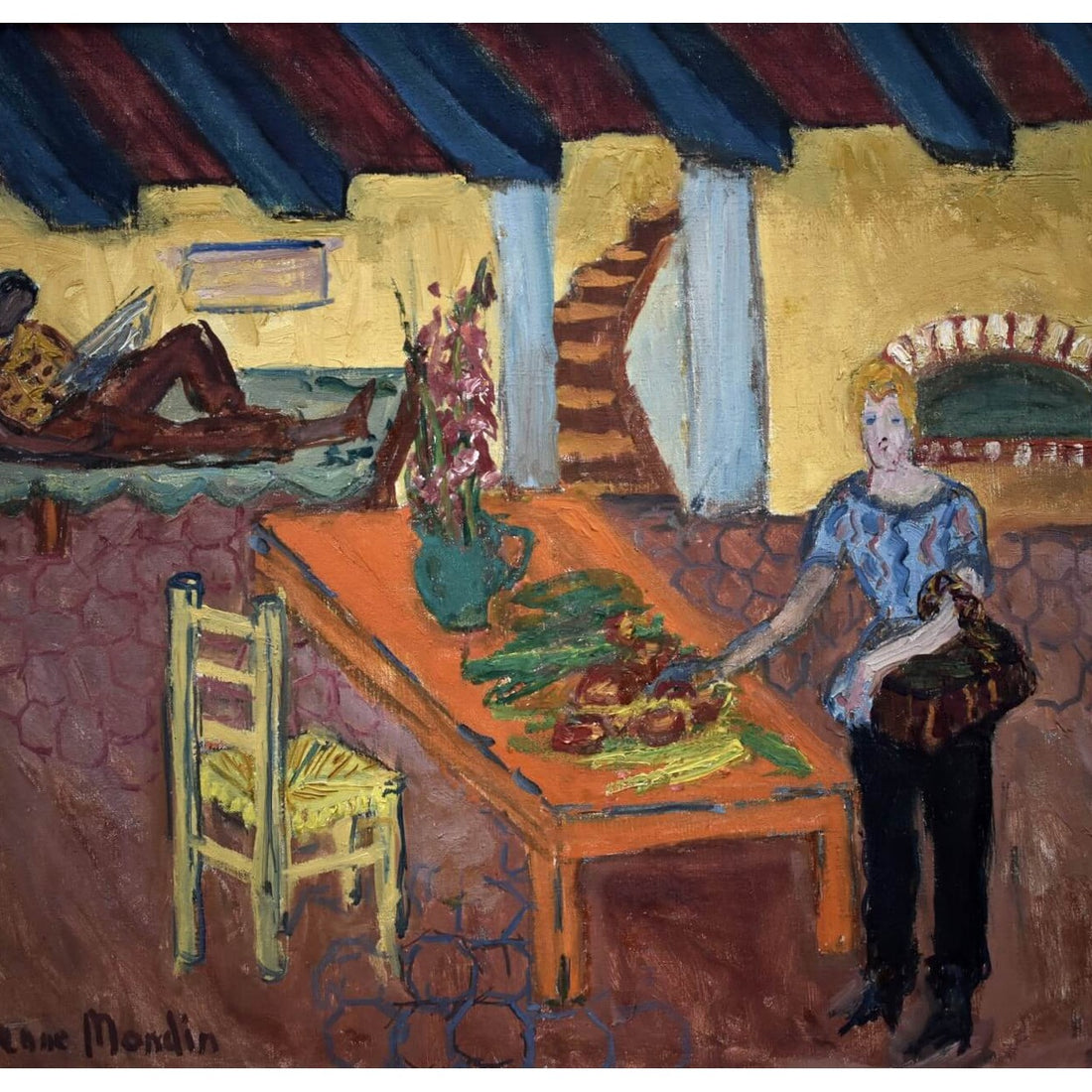 Yvonne Mondin - French Interior Scene | 1950s Oil Painting