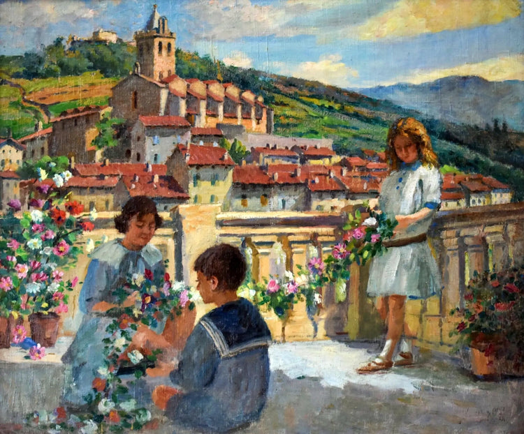 Authentic French genre scene paintings collection featuring daily life, domestic interiors, markets and celebrations from 18th-20th century