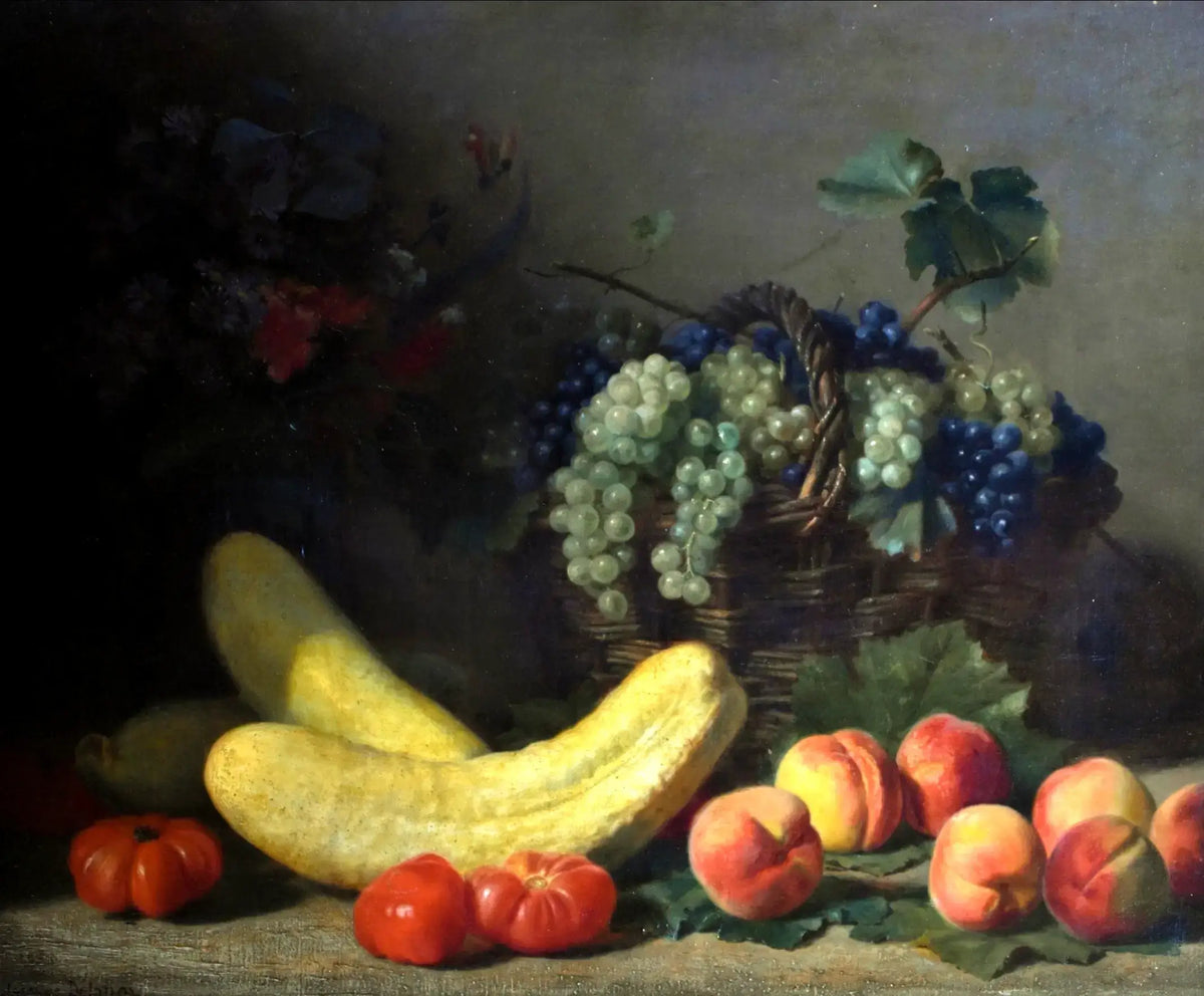 Authentic French still life paintings collection featuring floral arrangements, fruit compositions and vanitas from 17th-20th century