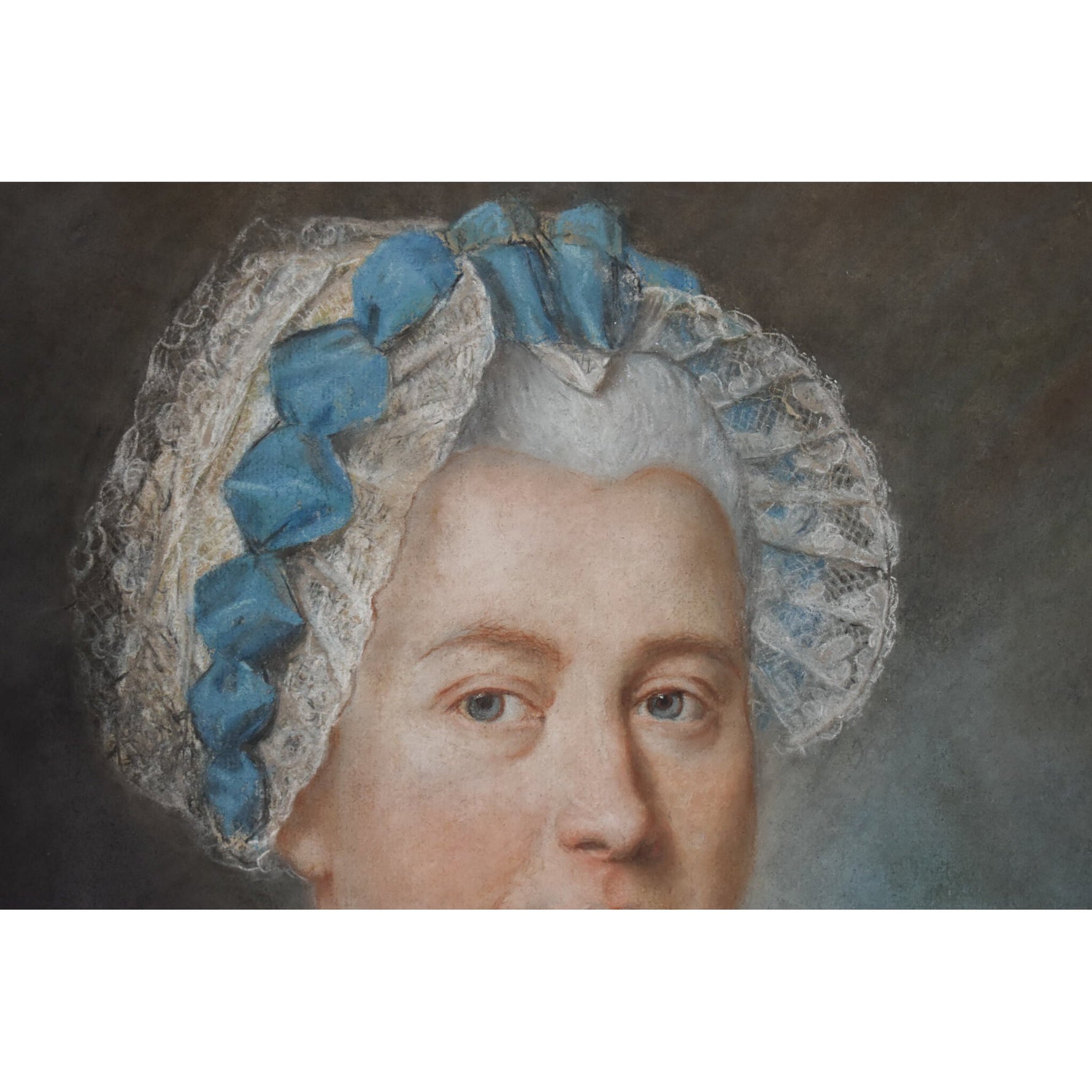 Antique pastel painting portrait of a woman with an elegant dress of French School circa 1770 for sale at Winckelmann Gallery