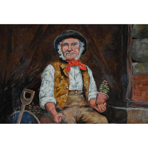 19th Century European School oil painting depicting a portrait of a gardener - Winckelmann Gallery