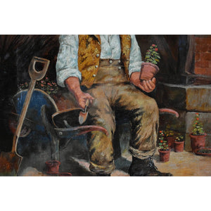 19th Century European School oil painting depicting a portrait of a gardener - Winckelmann Gallery