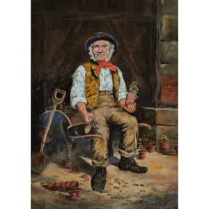 19th Century European School oil painting depicting a portrait of a gardener - Winckelmann Gallery