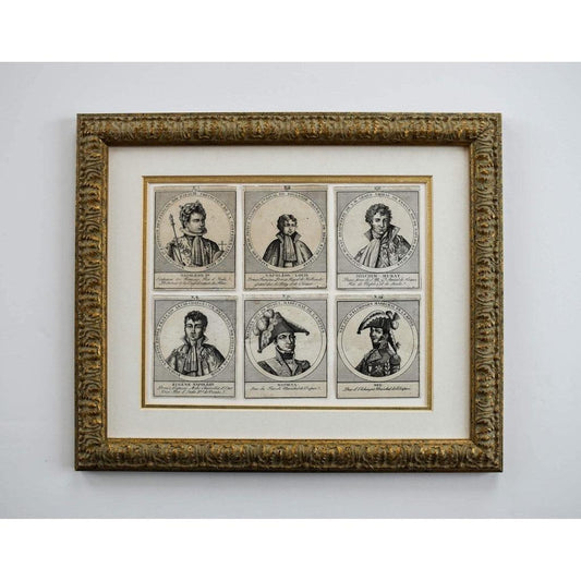 Six Napoleon era portraits full view 19th century French engravings framed
