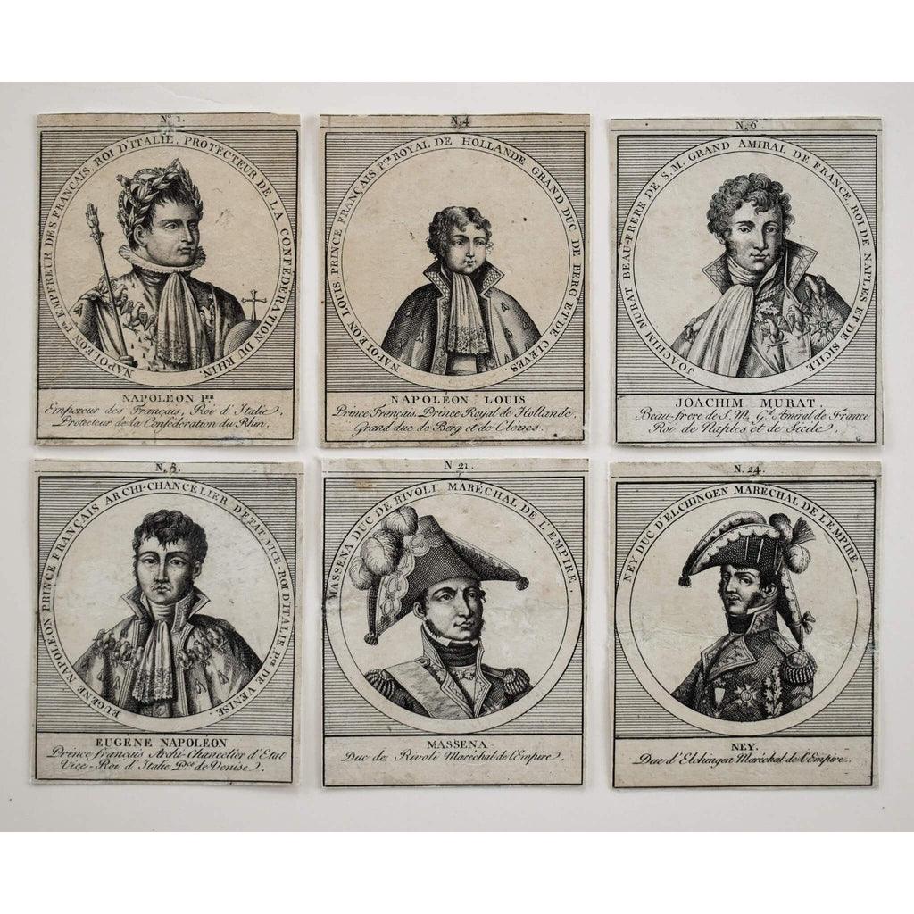 Six Napoleon era portraits complete set in gilt frame 19th century French
