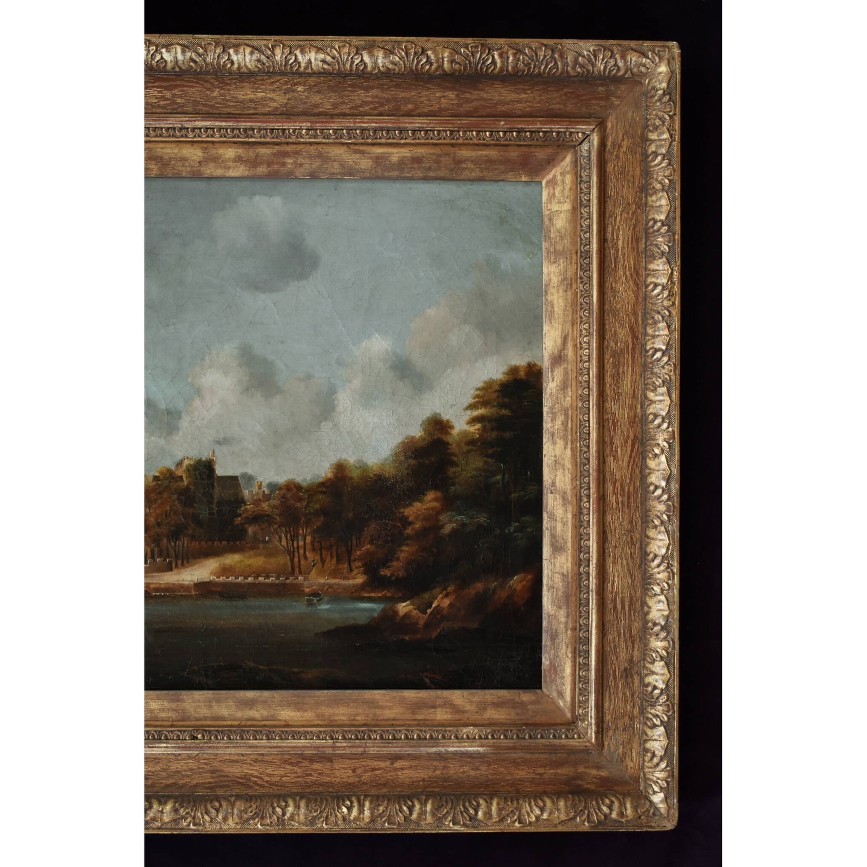 Antique oil painting coastal landscape with a castle 19th century European school for sale at Winckelmann Gallery