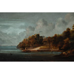 Antique oil painting coastal landscape with a castle 19th century European school for sale at Winckelmann Gallery