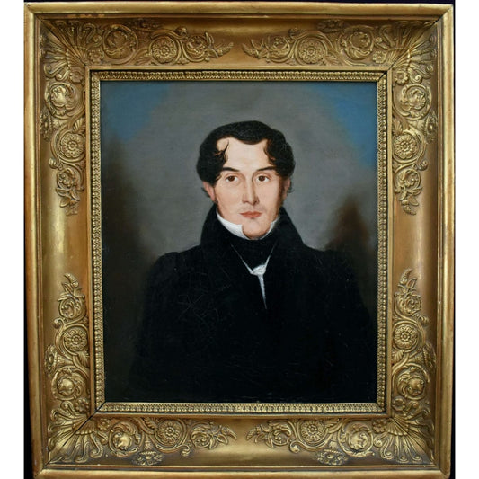 19th-century oil portrait of a gentleman in a gilded frame, attributed to Maria Röhl