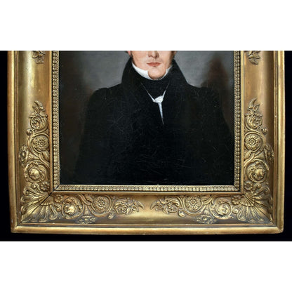 19th-century oil portrait of a gentleman in a gilded frame, attributed to Maria Röhl