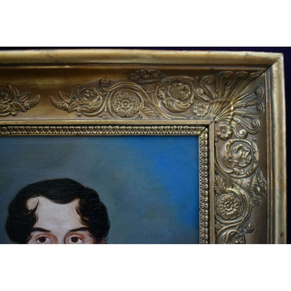 19th-century oil portrait of a gentleman in a gilded frame, attributed to Maria Röhl