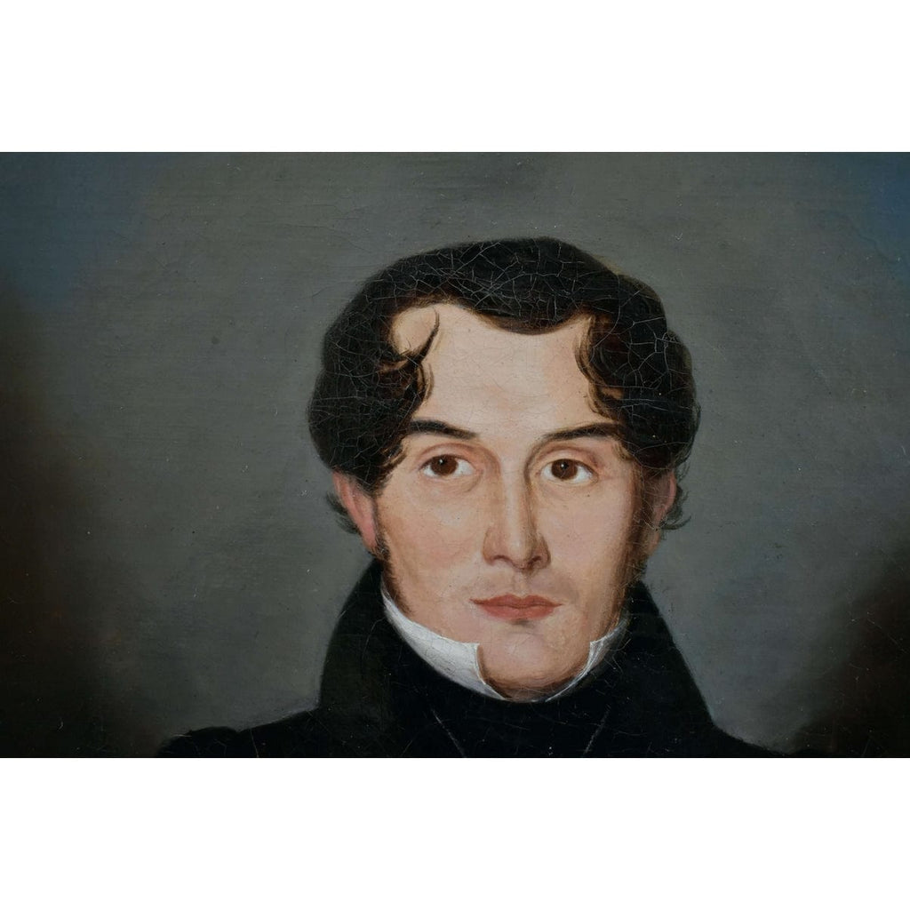 Detail view of neoclassical technique Swedish portrait 1830
